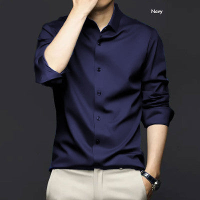 China Stitch Formal Shirt Navy Blue product photo | OmegaBD