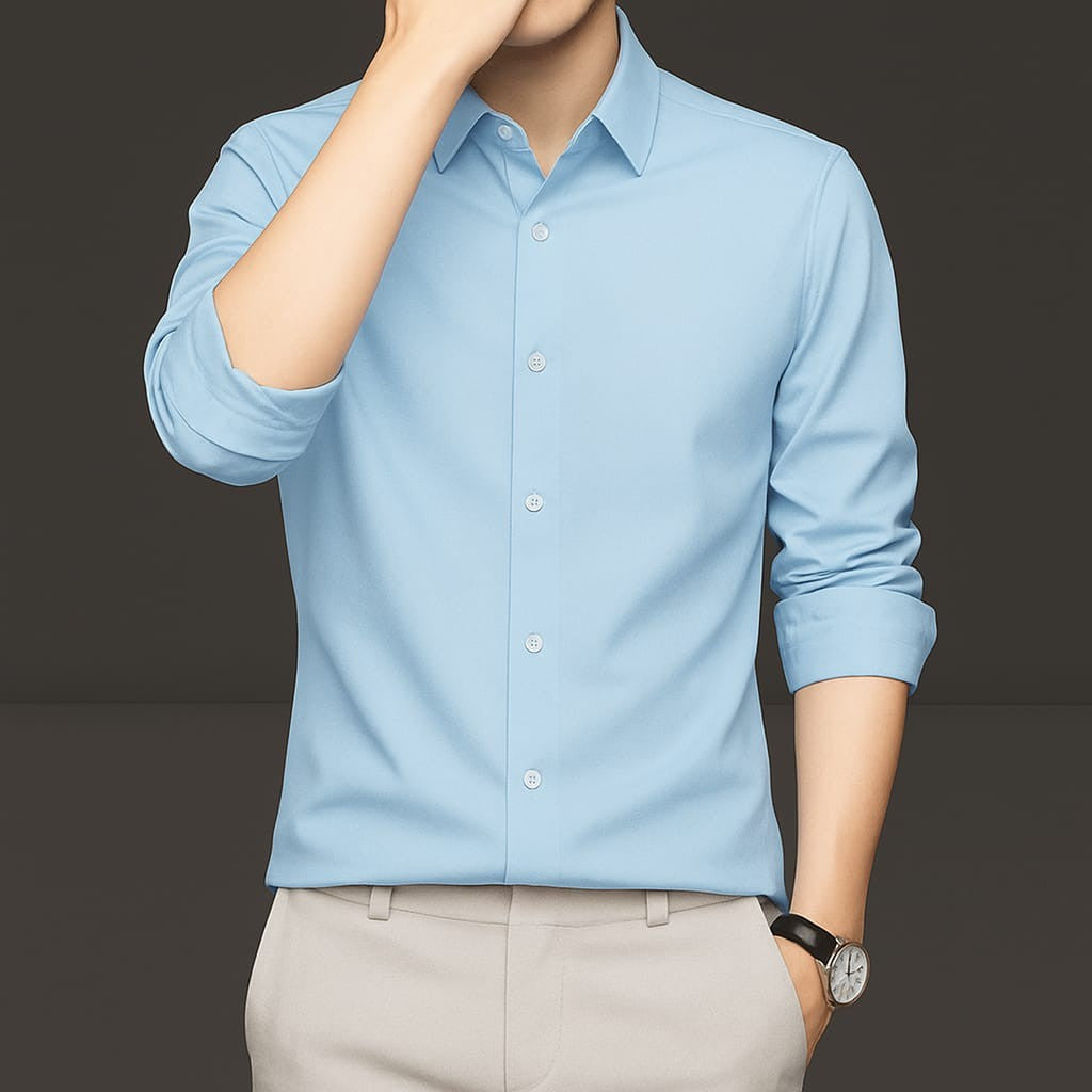 China Stitch Formal Shirt Sky Blue product photo | OmegaBD
