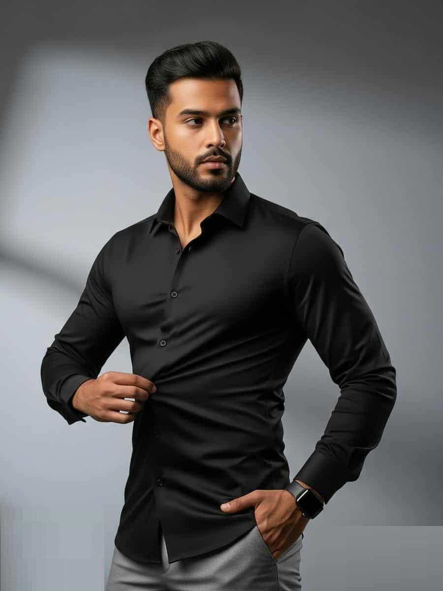 China Stitch Formal Shirt Black product photo | OmegaBD