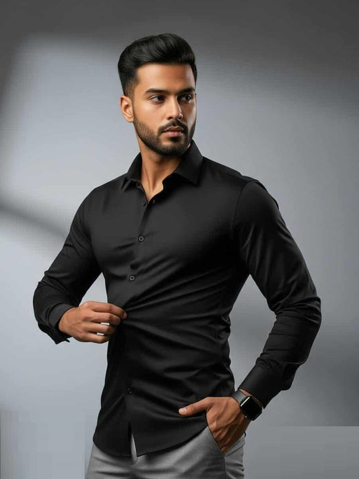 China Stitch Formal Shirt Black