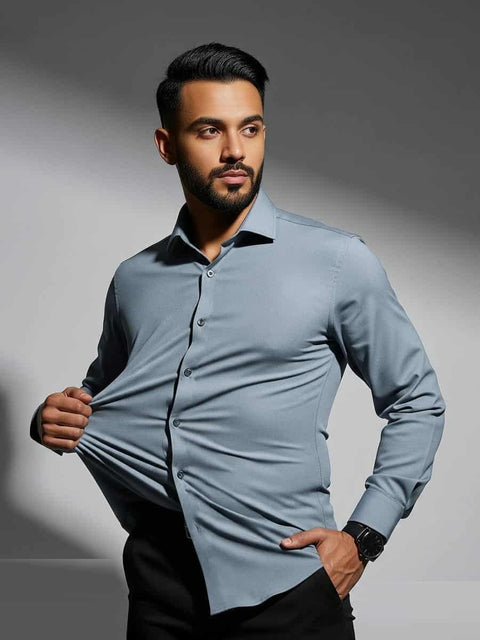 China Stitch Formal Shirt Slate Gray product photo | OmegaBD