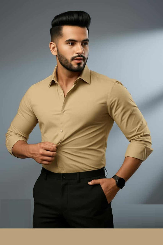 China Stitch Formal Shirt Beige