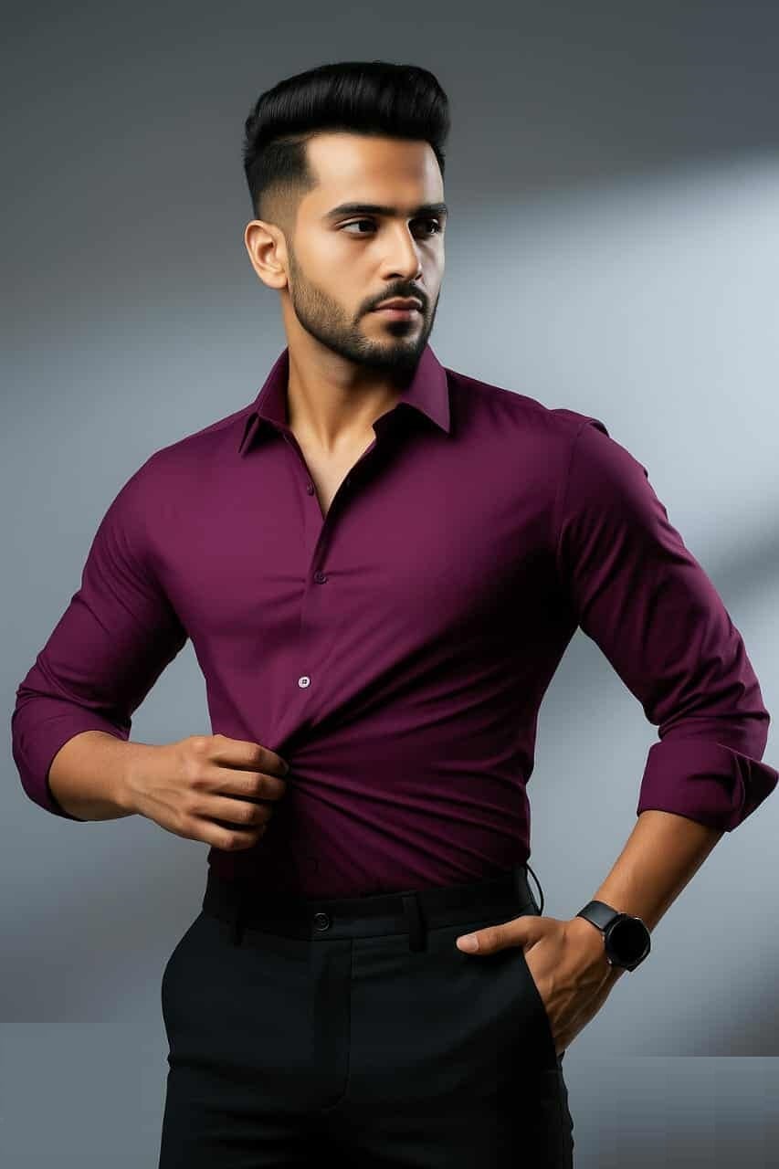 China Stitch Formal Shirt Purple product photo | OmegaBD