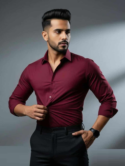 China Stitch Formal Shirt Maroon product photo | OmegaBD