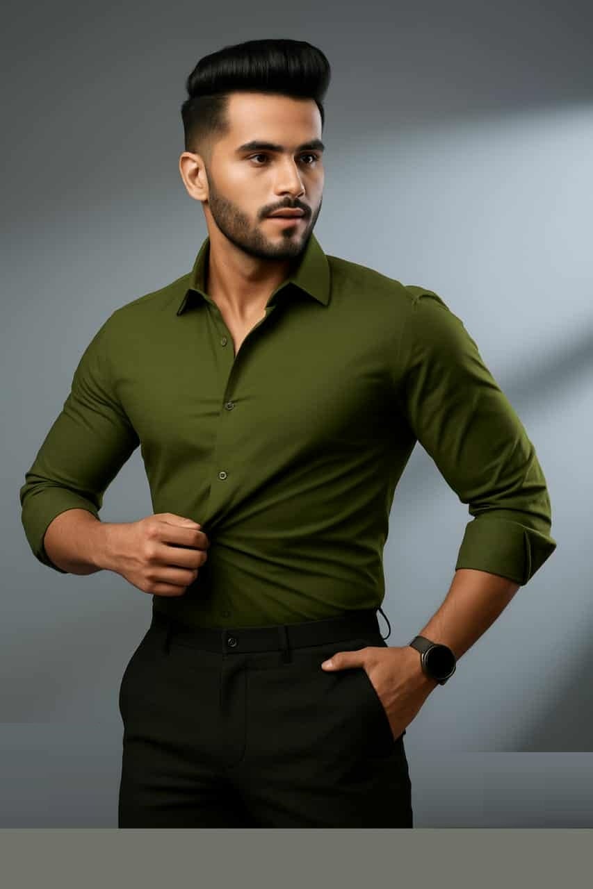 China Stitch Formal Shirt Olive Green product photo | OmegaBD