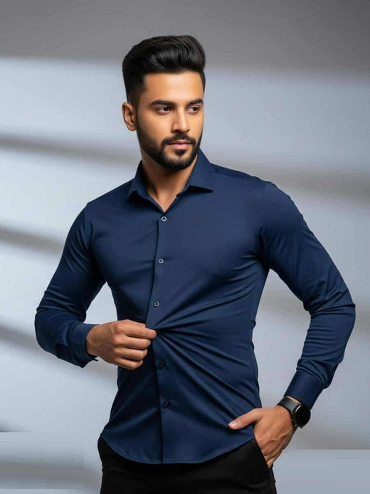 China Stitch Formal Shirt Navy Blue