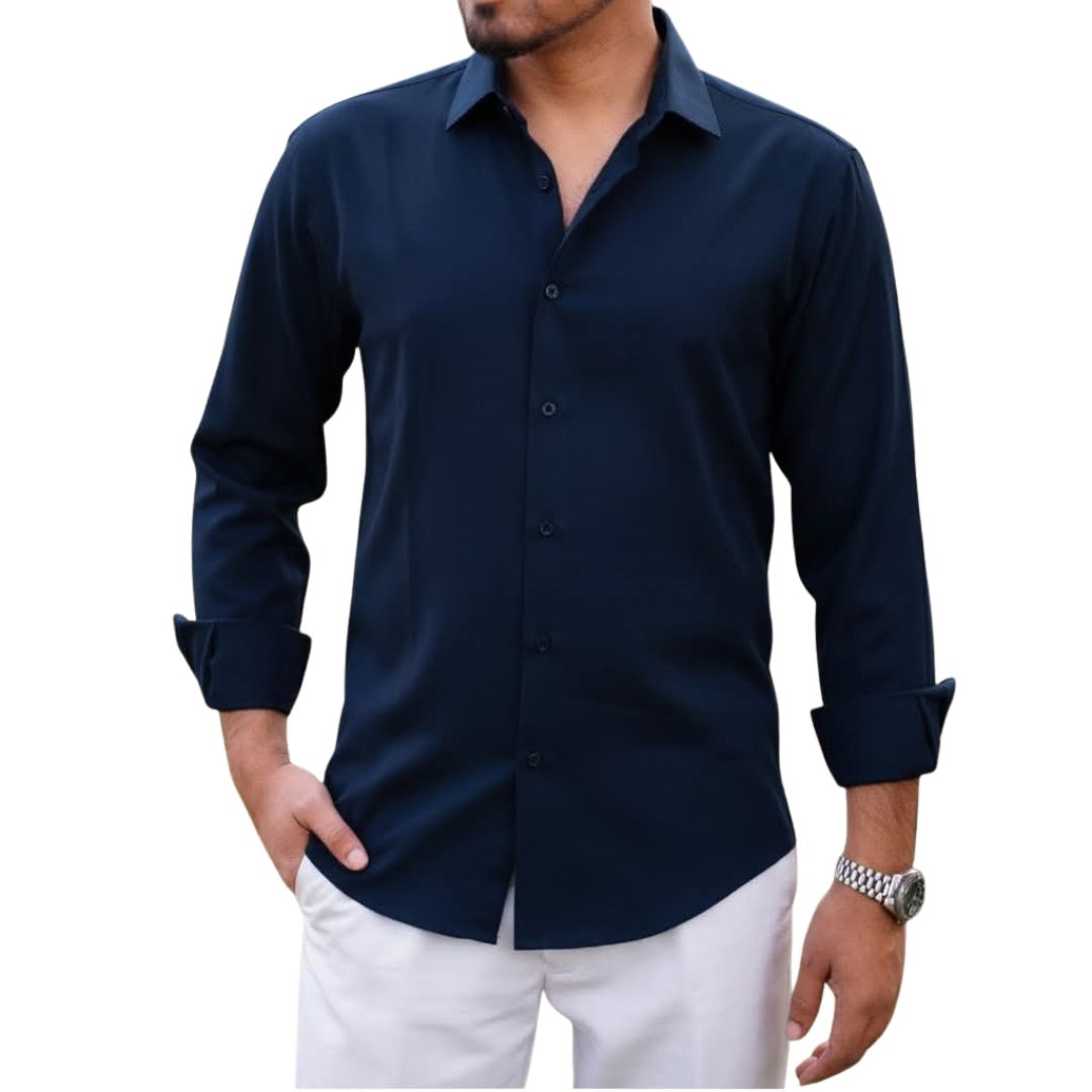 Solid Color Shirt Navy Blue product photo | OmegaBD