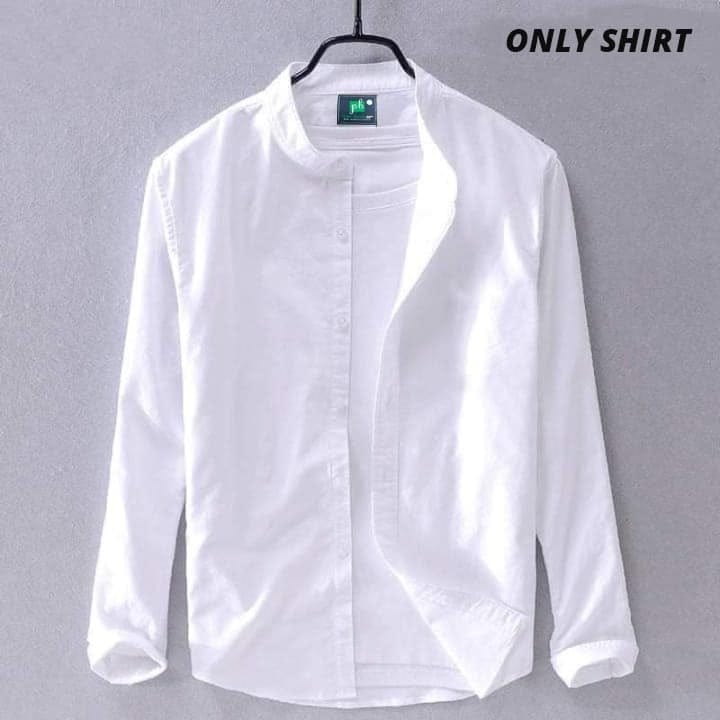 Premium Stylish Band Collar Shirt White product photo | OmegaBD