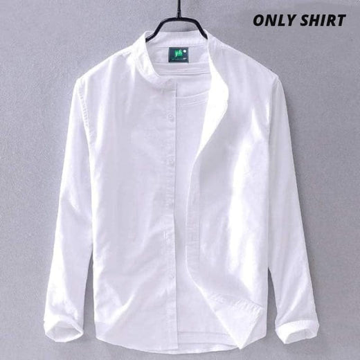 Premium Stylish Band Collar Shirt White