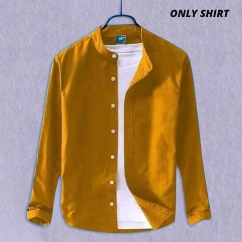 Premium Stylish Band Collar Shirt Mustard Yellow product photo | OmegaBD