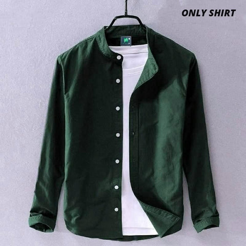 Premium Stylish Band Collar Shirt Dark Green product photo | OmegaBD