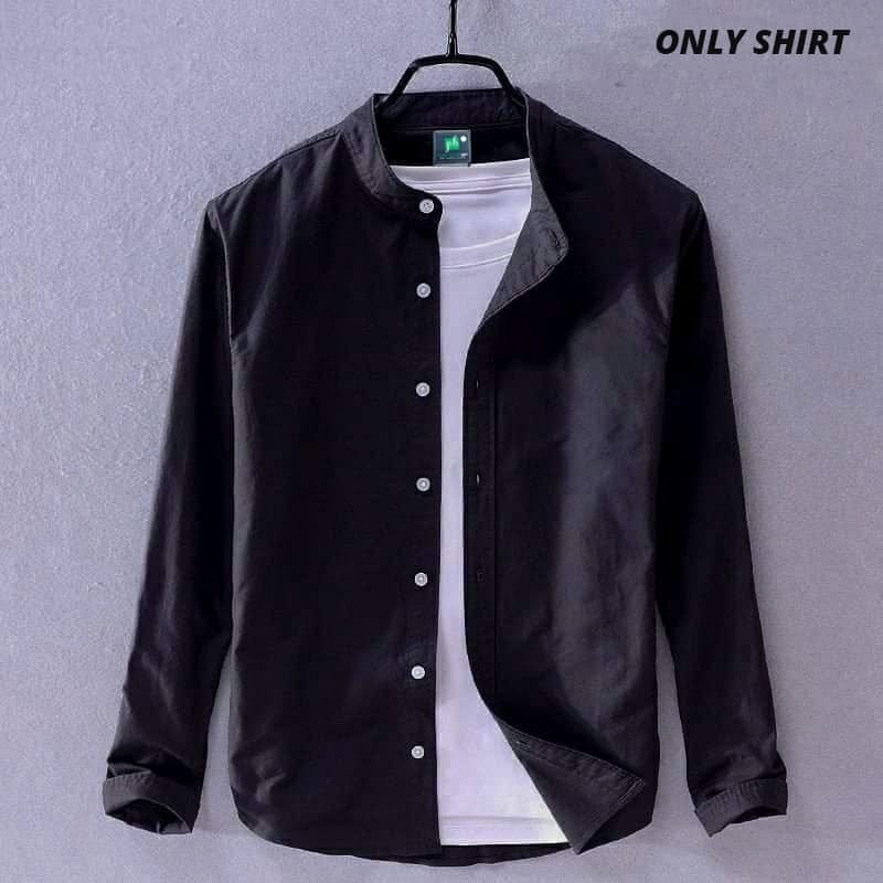Premium Stylish Band Collar Shirt Black product photo | OmegaBD