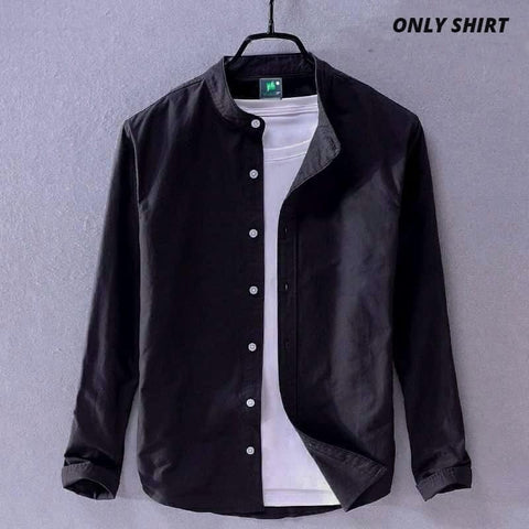 Premium Stylish Band Collar Shirt Black product photo | OmegaBD