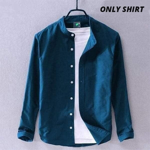 Premium Stylish Band Collar Shirt Teal Blue product photo | OmegaBD