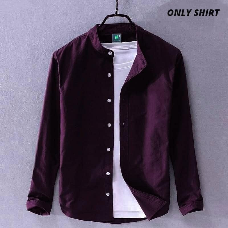 Premium Stylish Band Collar Shirt Purple product photo | OmegaBD