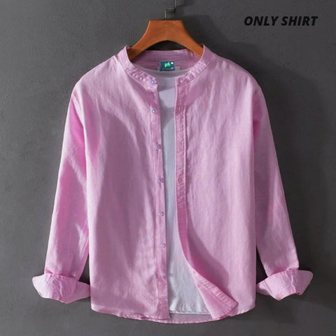 Premium Stylish Band Collar Shirt Pink product photo | OmegaBD