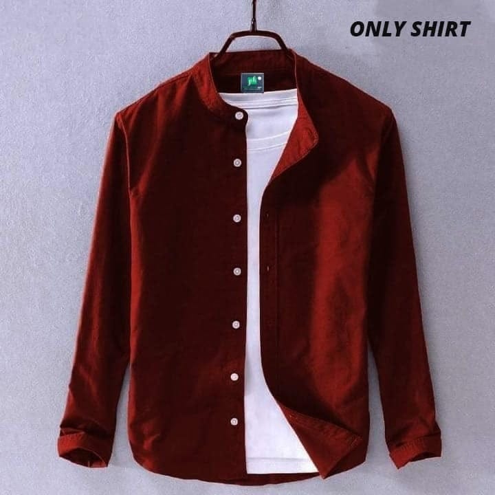 Premium Stylish Band Collar Shirt Maroon product photo | OmegaBD