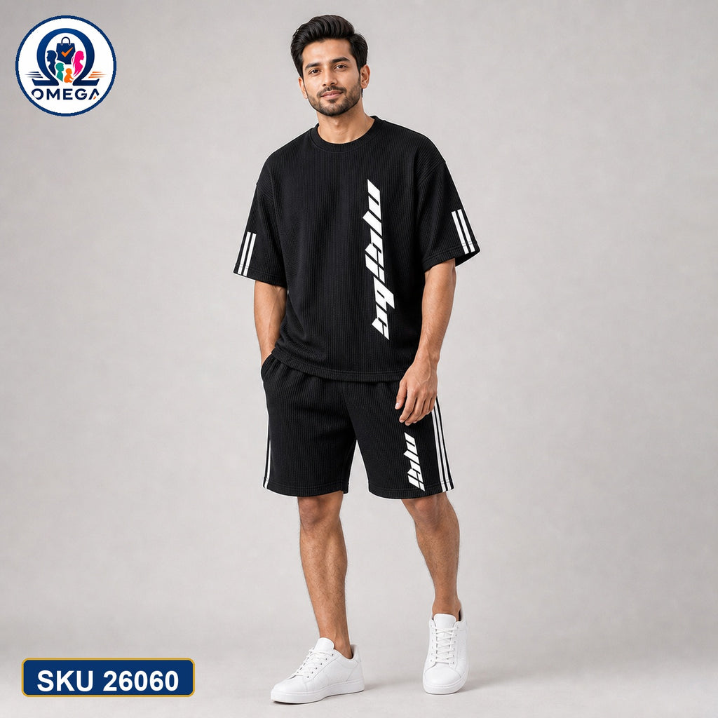 Mash T-Shirt and Shorts Combo Black Speed Stripe Text Bangladeshi model preview | OmegaBD