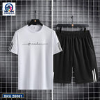 Mash T-Shirt and Shorts Combo White Minimal Script product photo | OmegaBD