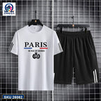 Mash T-Shirt and Shorts Combo White Paris Emblem product photo | OmegaBD