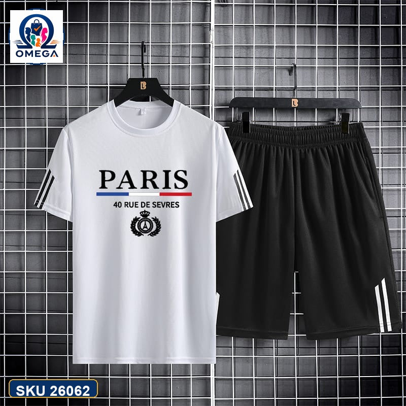 Mash T-Shirt and Shorts Combo White Paris Emblem product photo | OmegaBD