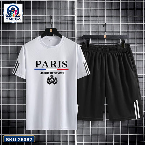Mash T-Shirt and Shorts Combo White Paris Emblem product photo | OmegaBD