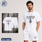 Mash T-Shirt and Shorts Combo White Paris Emblem Bangladeshi model preview | OmegaBD