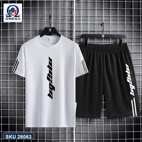 Mash T-Shirt and Shorts Combo White Speed Stripe Text product photo | OmegaBD