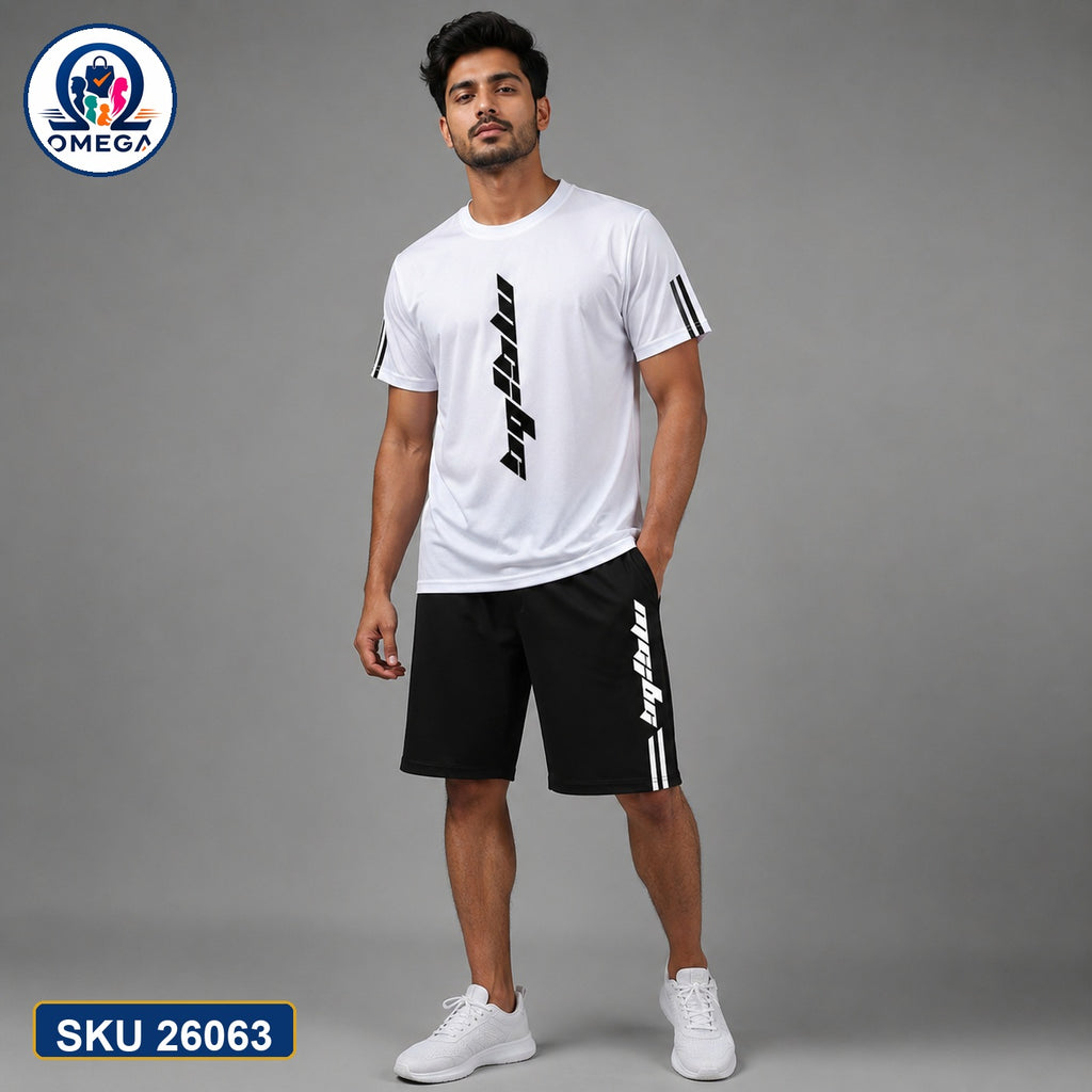 Mash T-Shirt and Shorts Combo White Speed Stripe Text Bangladeshi model preview | OmegaBD