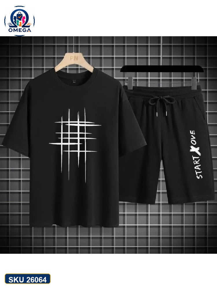 Mash T-Shirt and Shorts Combo Black Grid Cross Graphic product photo | OmegaBD