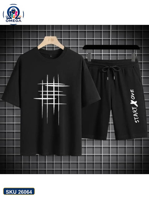 Mash T-Shirt and Shorts Combo Black Grid Cross Graphic product photo | OmegaBD