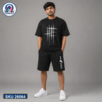 Mash T-Shirt and Shorts Combo Black Grid Cross Graphic Bangladeshi model preview | OmegaBD