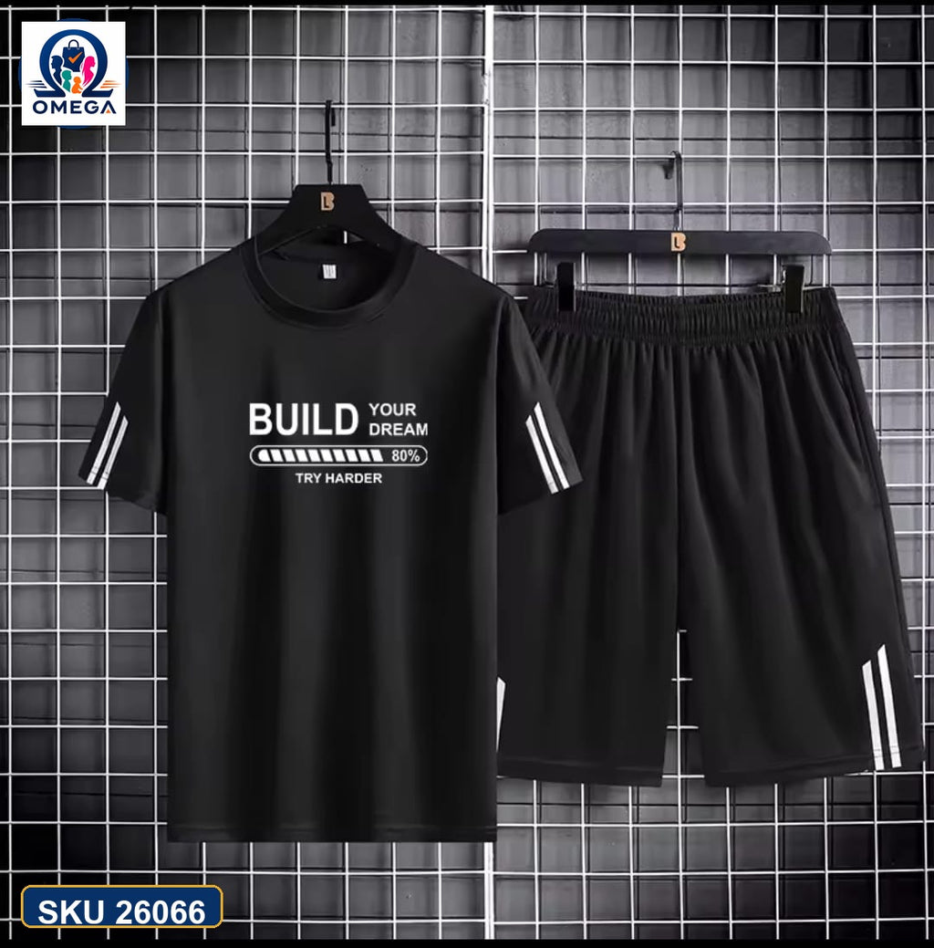Mash T-Shirt and Shorts Combo Black Build Dream Text product photo | OmegaBD