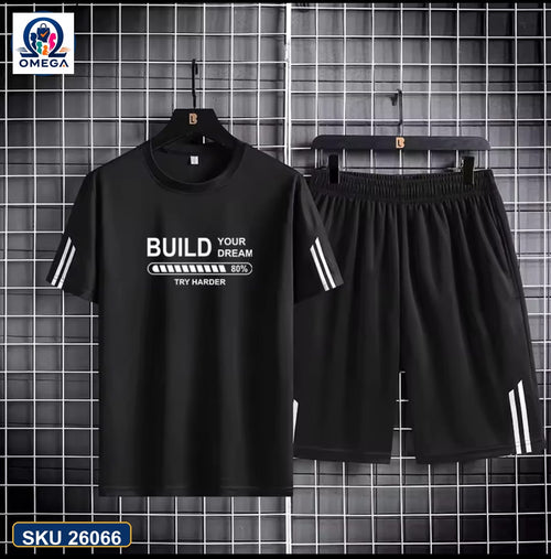 Mash T-Shirt and Shorts Combo Black Build Dream Text product photo | OmegaBD