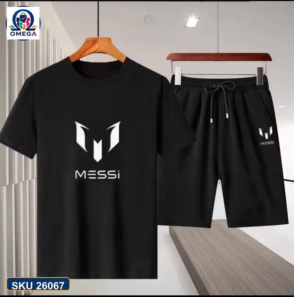 Mash T-Shirt and Shorts Combo Black Messi Logo product photo | OmegaBD