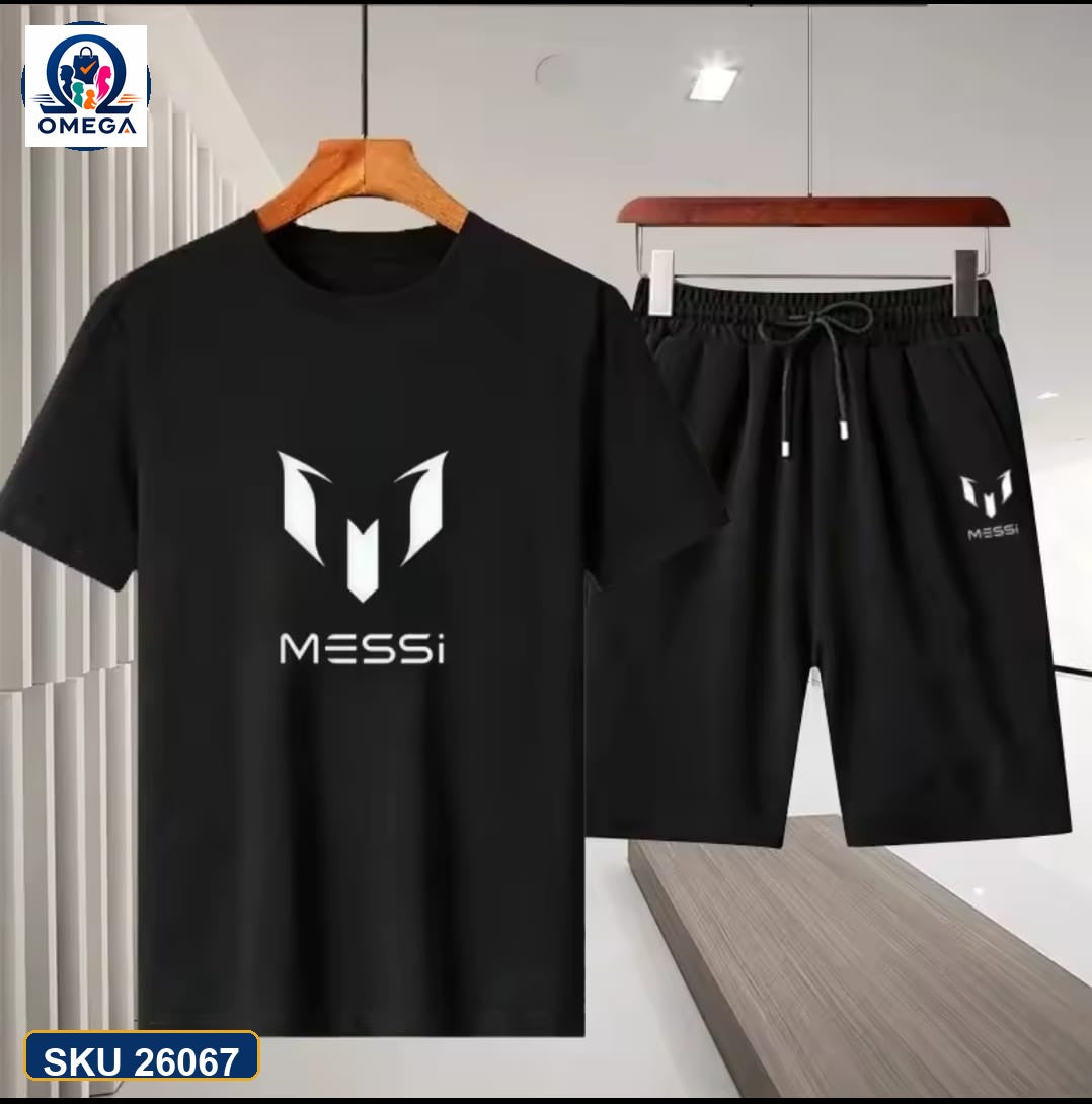 Mash T-Shirt and Shorts Combo Black Messi Logo product photo | OmegaBD