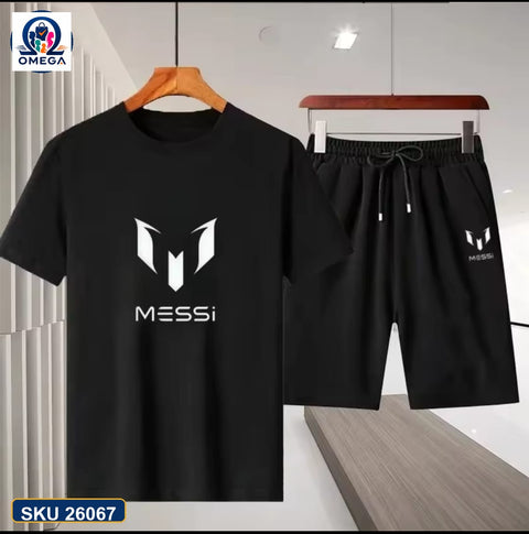 Mash T-Shirt and Shorts Combo Black Messi Logo product photo | OmegaBD