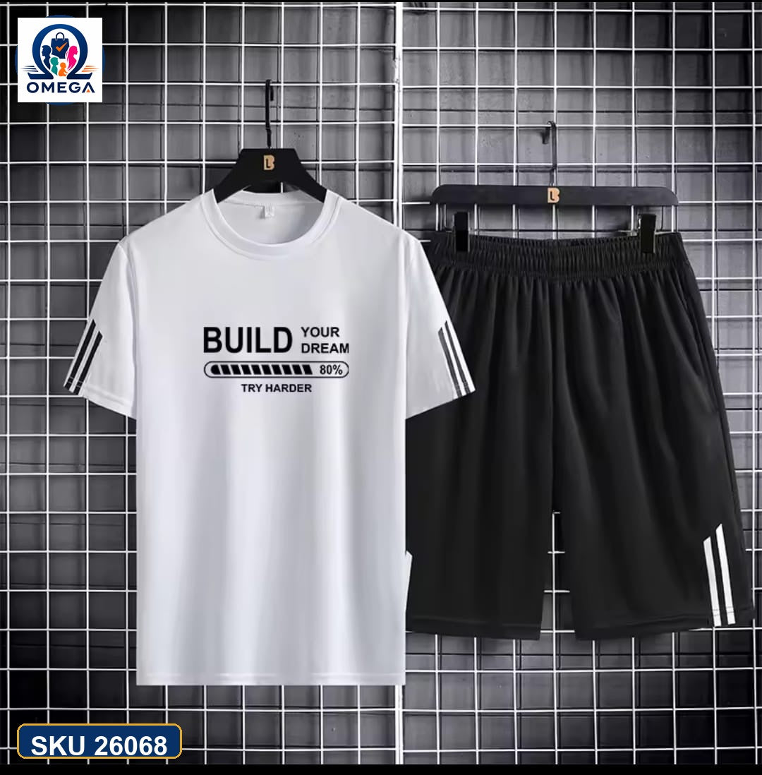 Mash T-Shirt and Shorts Combo White Build Dream Text product photo | OmegaBD