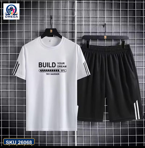 Mash T-Shirt and Shorts Combo White Build Dream Text product photo | OmegaBD