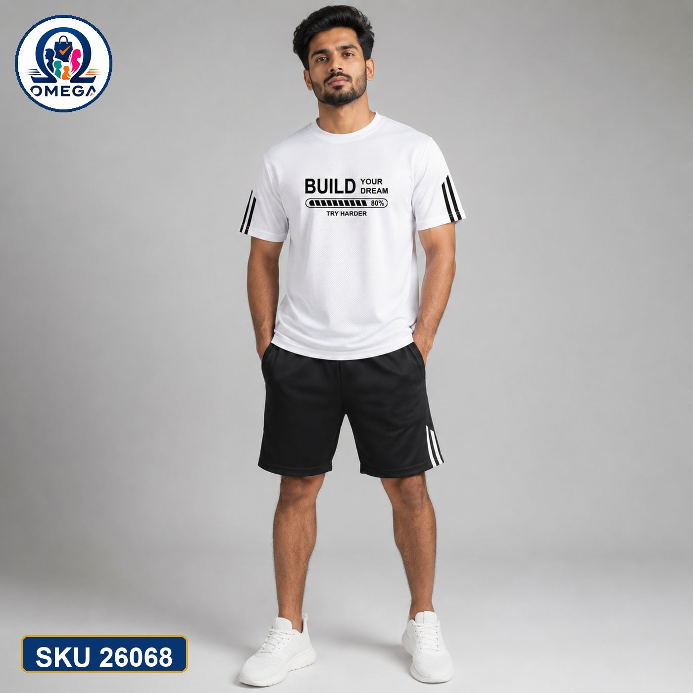 Mash T-Shirt and Shorts Combo White Build Dream Text Bangladeshi model preview | OmegaBD