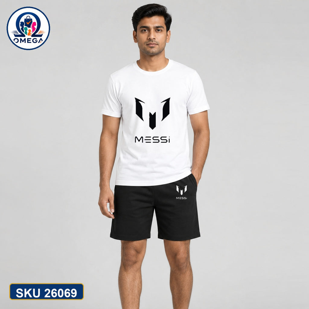 Mash T-Shirt and Shorts Combo White Messi Logo Bangladeshi model preview | OmegaBD