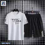 Mash T-Shirt and Shorts Combo White Futura Text product photo | OmegaBD