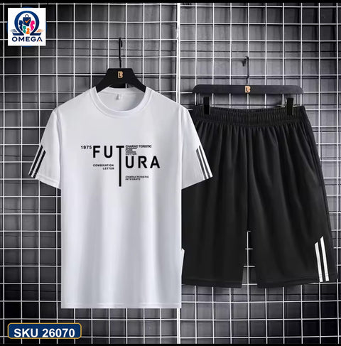 Mash T-Shirt and Shorts Combo White Futura Text product photo | OmegaBD