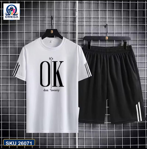 Mash T-Shirt and Shorts Combo White OK Text product photo | OmegaBD