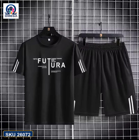 Mash T-Shirt and Shorts Combo Black Futura Text product photo | OmegaBD