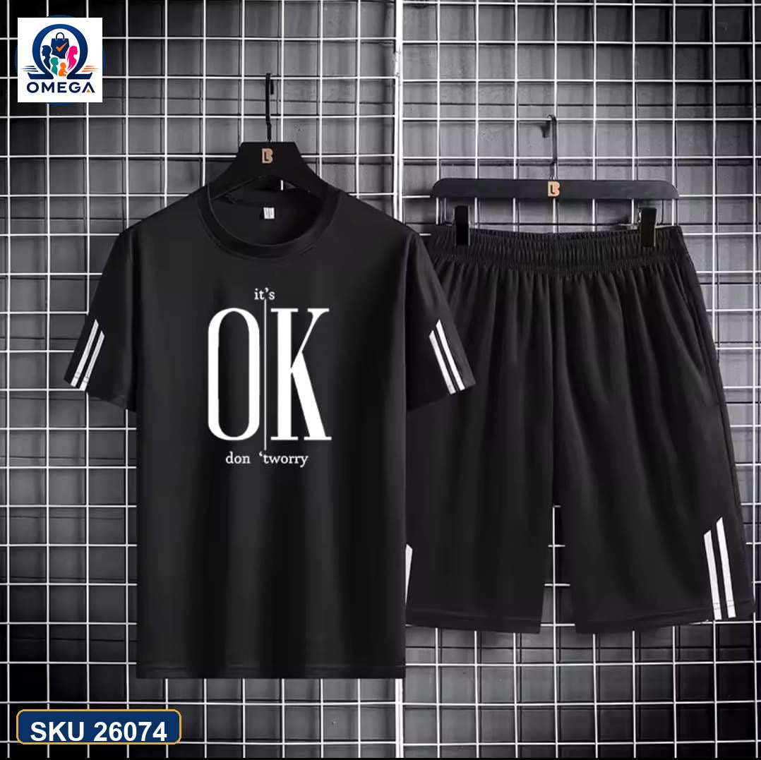 Mash T-Shirt and Shorts Combo Black OK Text product photo | OmegaBD