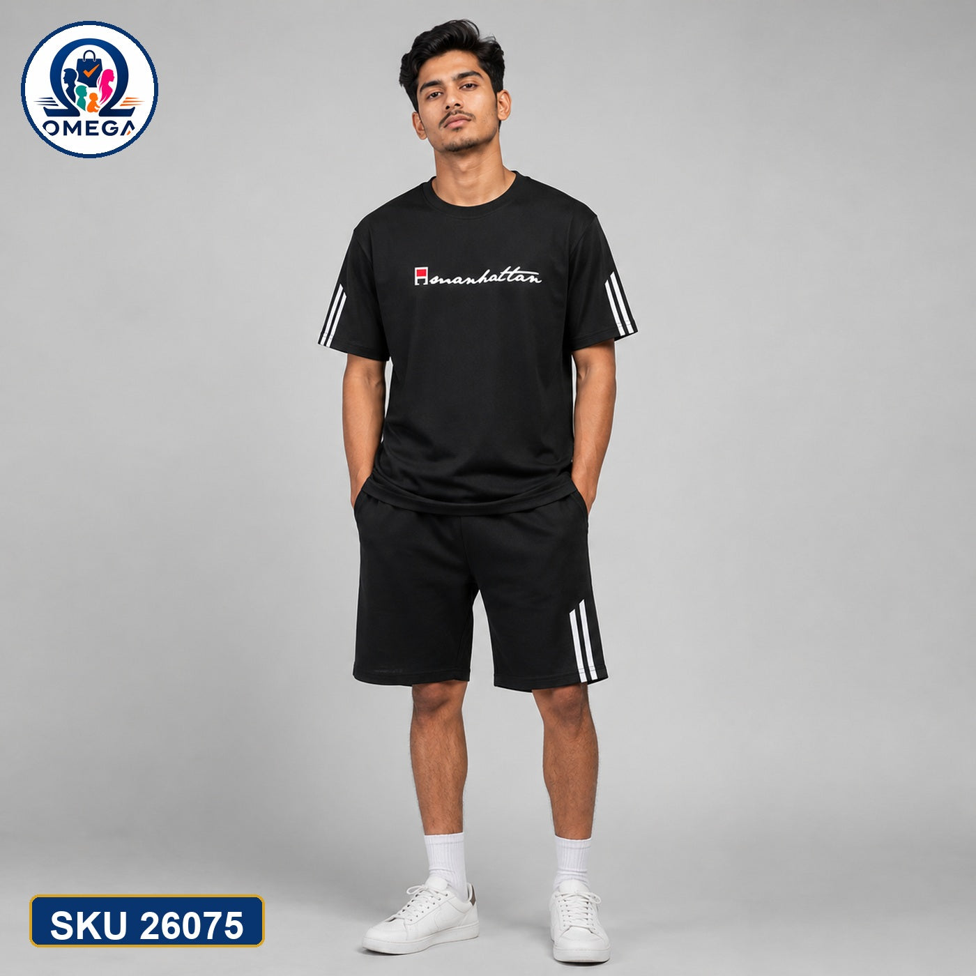 Mash T-Shirt and Shorts Combo Black Promised Land Script Bangladeshi model preview | OmegaBD
