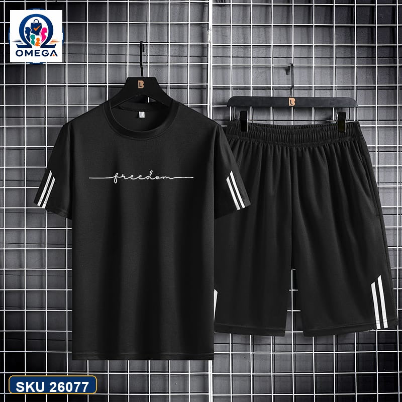 Mash T-Shirt and Shorts Combo Black Minimal Script product photo | OmegaBD