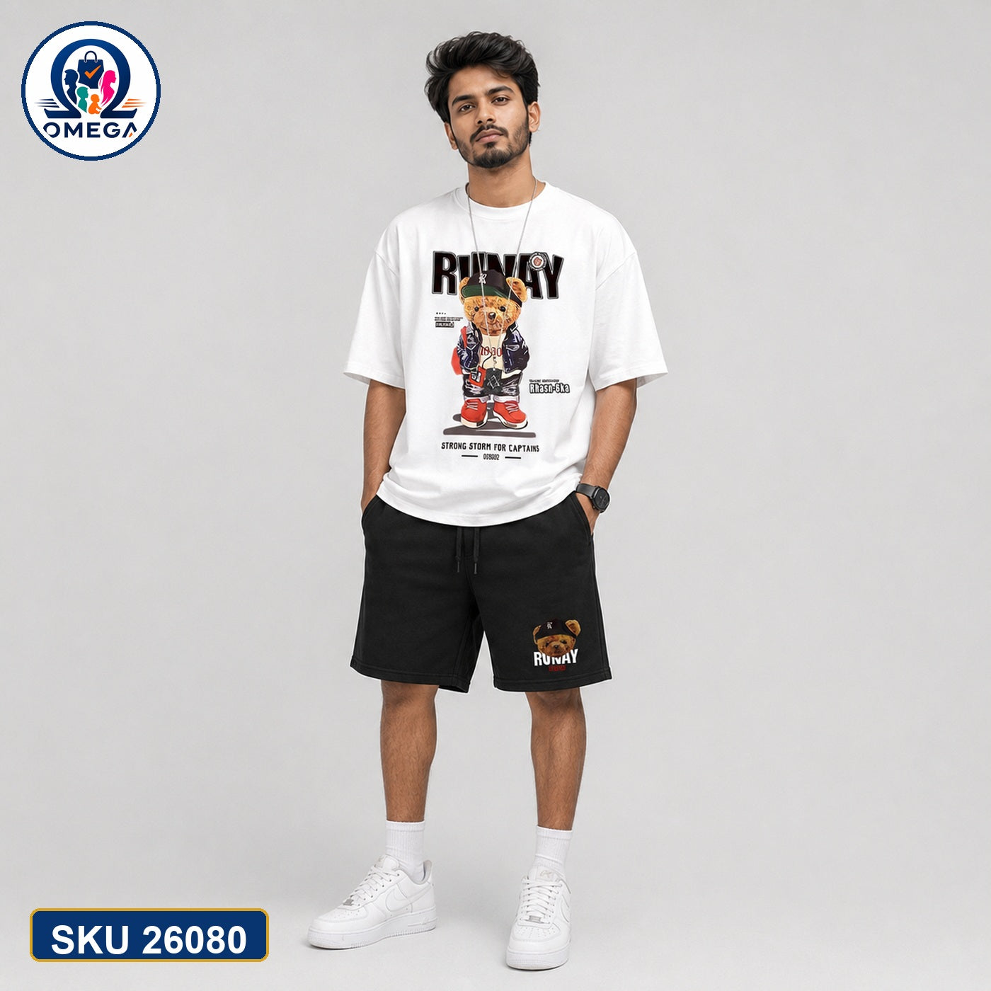Mash T-Shirt and Shorts Combo White Bunny Graphic Bangladeshi model preview | OmegaBD