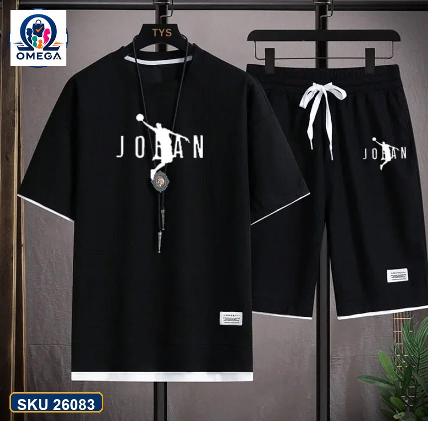 Mash T-Shirt and Shorts Combo Black Jordan Text product photo | OmegaBD